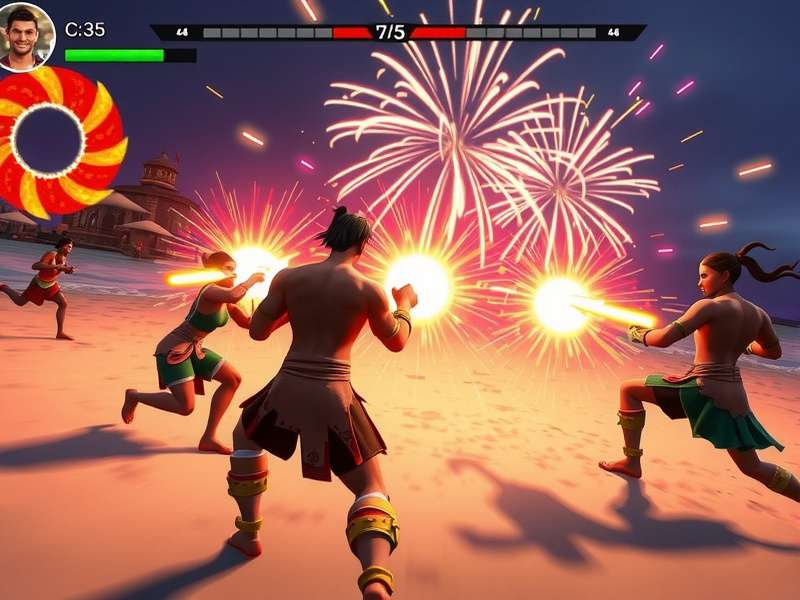 Goa Dynamo Warriors gameplay screenshot showing characters fighting in Goa beach setting
